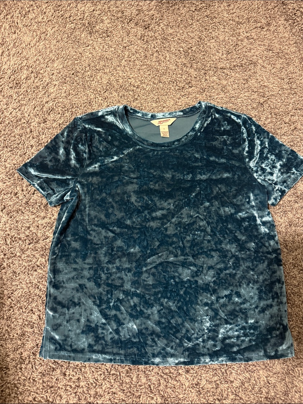 Arizona Jean Company Crushed Velvet Short Sleeve Tee - Teal Blue
